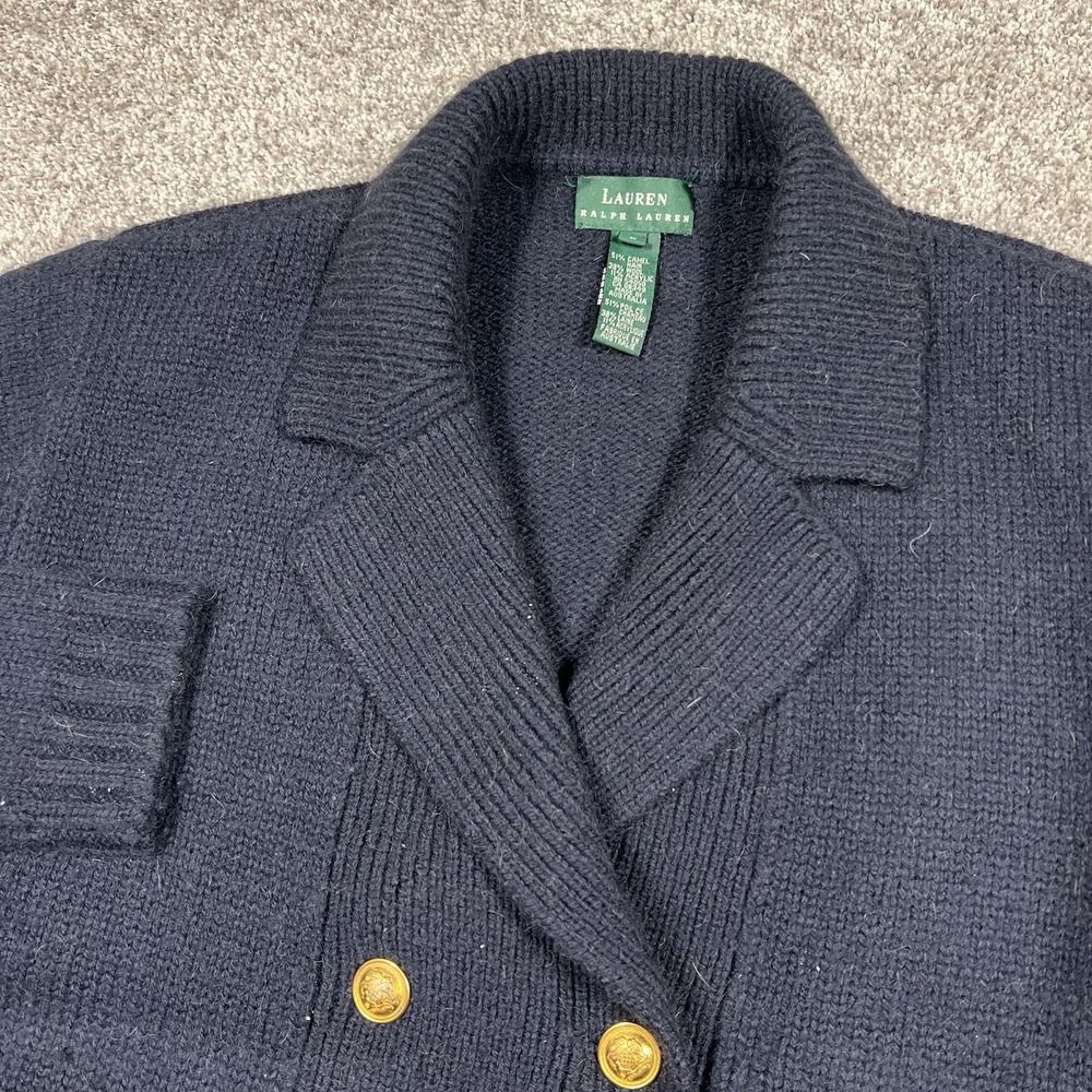 Lauren Ralph Lauren Camel Hair Wool Shawl Cardigan Dark Navy Blue Nautical Polo
